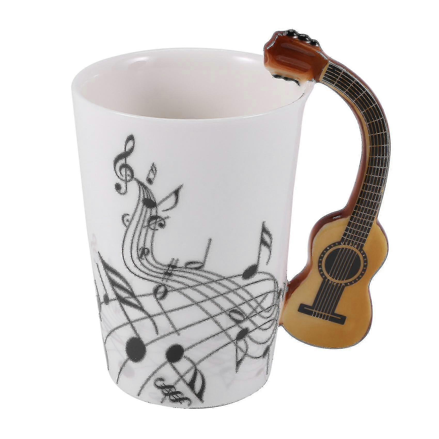 كوب سيراميك مبتكر بمقبض جيتار، كوب شاي وحليب قهوة بتصميم طيف مجاني، كوب شخصية فريد من نوعه