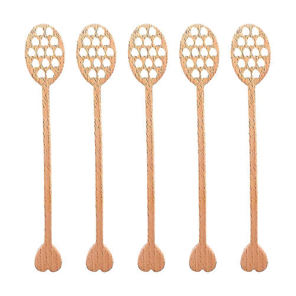 5pcs Honey Spoon Bar Mixing Handle Jar Stirrer Practical Wood Dipper Honey Stick Z