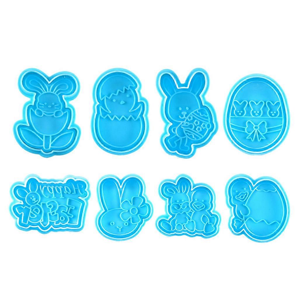 8 Pcs/set Cookie Cutters Plastic 3D Easter Egg Bunny Pressable Biscuit Mold