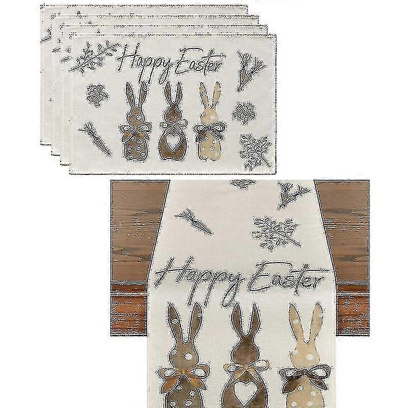 5 Pack Easter Bunny Table Runner With Easter Placematsng Rabbits Easter Tablecloths Easter Motif Table Decoration
