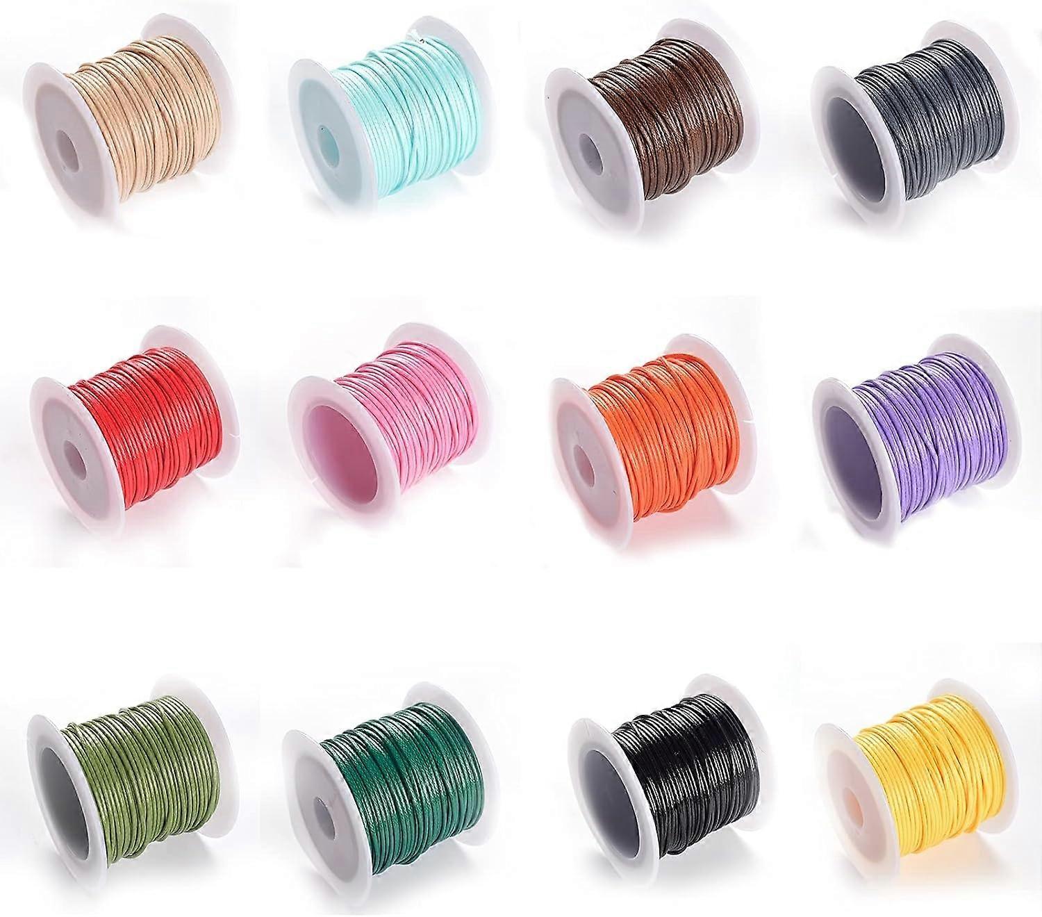 12 Rolls Multicolor Waxed Polyester Cords, Waxed Rope Polyester Thread