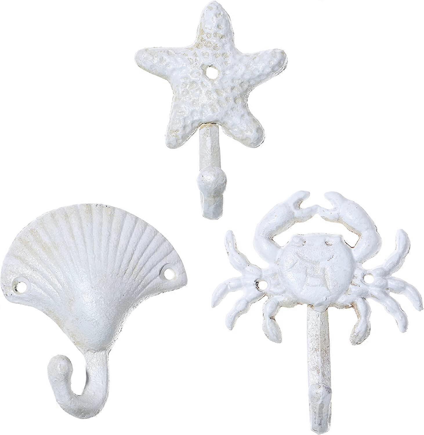 3pcs Nautical Hooks Crab sea Shell Shape Wall Hooks Coat Towel Hooks Robe Key Hat Clothes Hooks Wall Hangers Nautical Beach Coastal Wall Decorations O