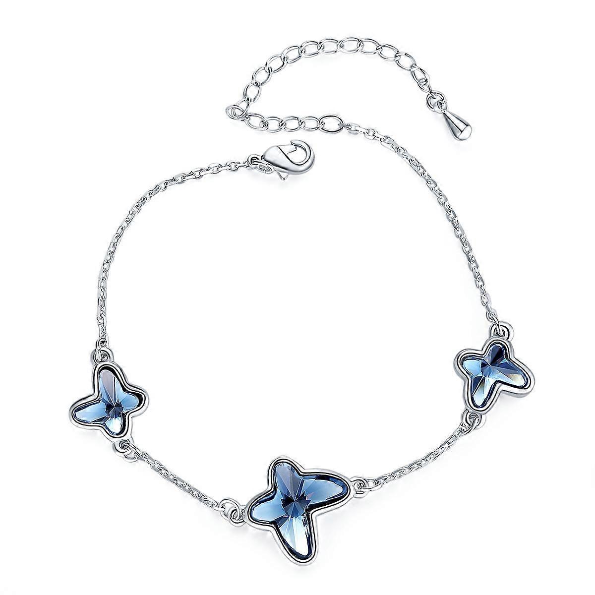 Three blue butterfly silver bracelets, adjustable length