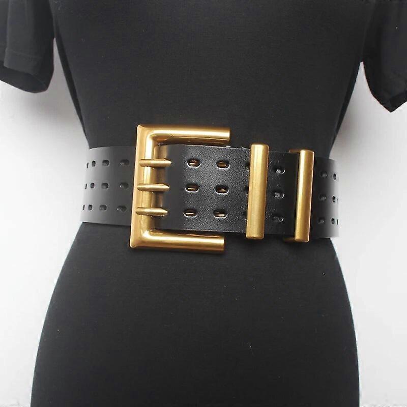 SHENGPALAE 2023 New Genuine Leather Belt Female Vintage Metal Buckle Wide Leather Waistband Women Designer Brand Belt Lady PE153