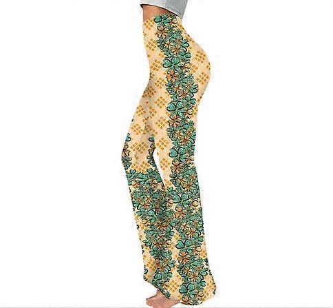 Dam Tryck Hög midja Flare Byxor Leggings Bell Bottom