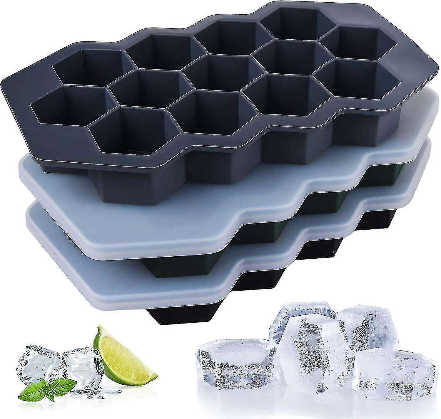 3 Pack Silicone Ice Cube Trays, Ice Cube Molds With Sealed Lids, Flexible Hexagonal 39-ice Trays, Easy-release, Reusable, Bpa Free, Compatible With Ch