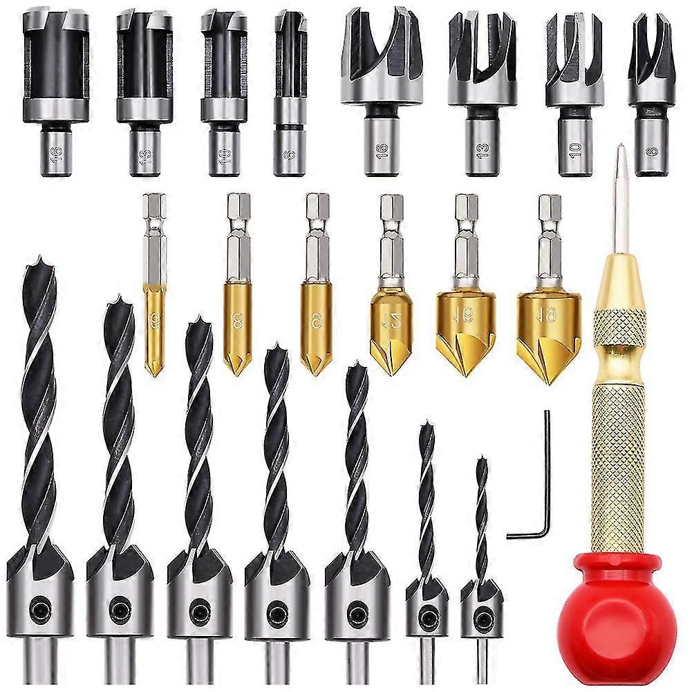 23pcs Woodworking Chamfer Drilling Tool Set, They Can Be Used To Drill Holes In Wood, Particle Boar