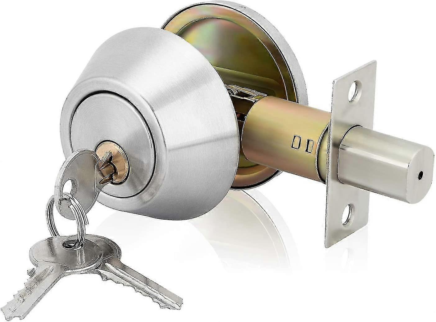 Cylinder Satin Nickel Single Deadbolt Door Lock, Security Night Latch With Keys D101