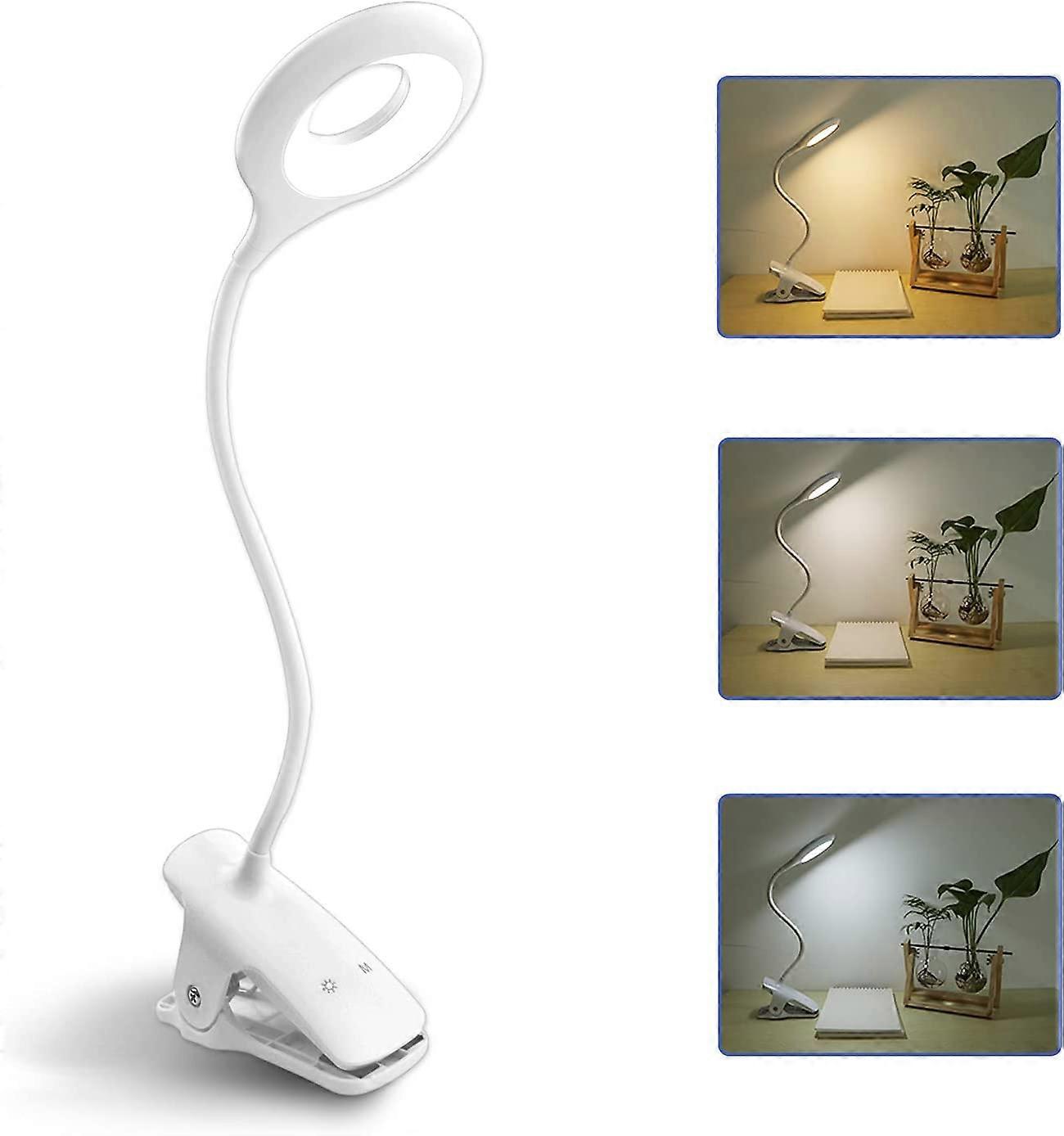 Rechargeable Wireless LED Desk Lamp, 3 Color and 3 Dimmable, Touch Bedside Lamp with Clip for Kids