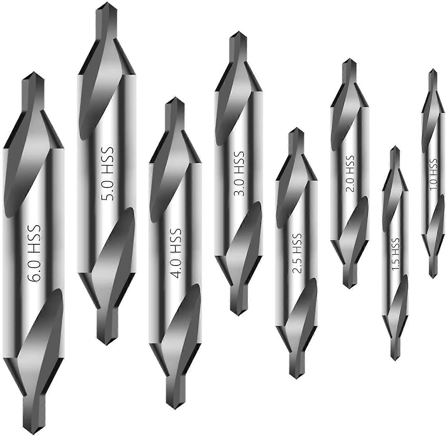 8Pcs Center Drill Bits Set, M2 HSS 60 Degree Angle Center Drill Bits Kit Countersink Tools for Lathe Metalworking,Size 1/1.5/2/2.5/3 4/5/6mm