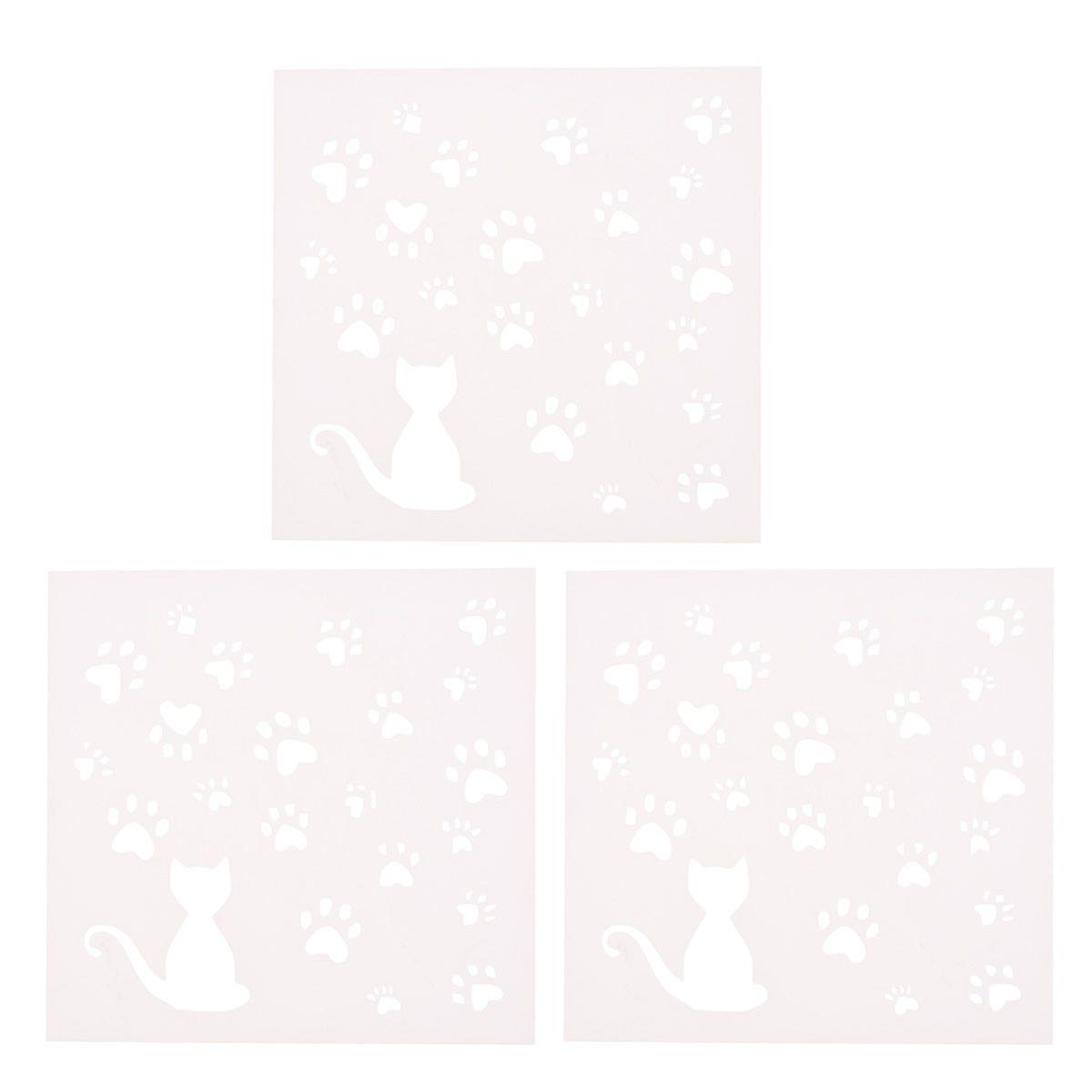 3 PCs Cat and Claw Pattern Drawing Stencils DIY Hollow-out Drawing Templates for Notebook Diary Scrapbook Photo Album DIY (White)