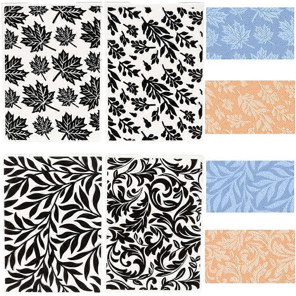 4Pcs 4 Styles Plastic Embossing Folders Concave-Convex Embossing Stencils for Handcraft Photo Album Decoration Leaf Pattern 148~149x105x3mm 1pc/style