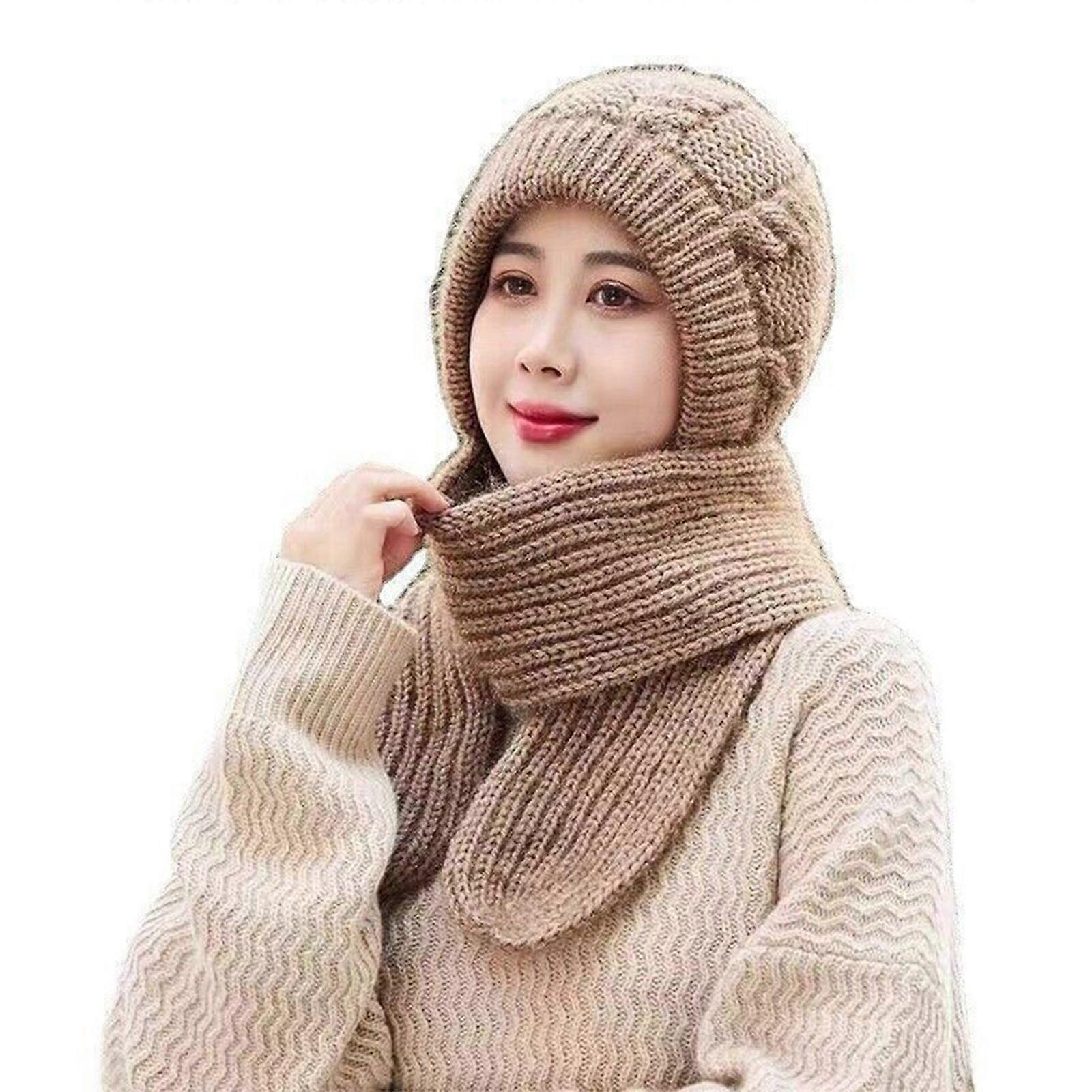 Integrated Ear Protection Windproof Cap Scarf Knitting Thickening Hat Winter