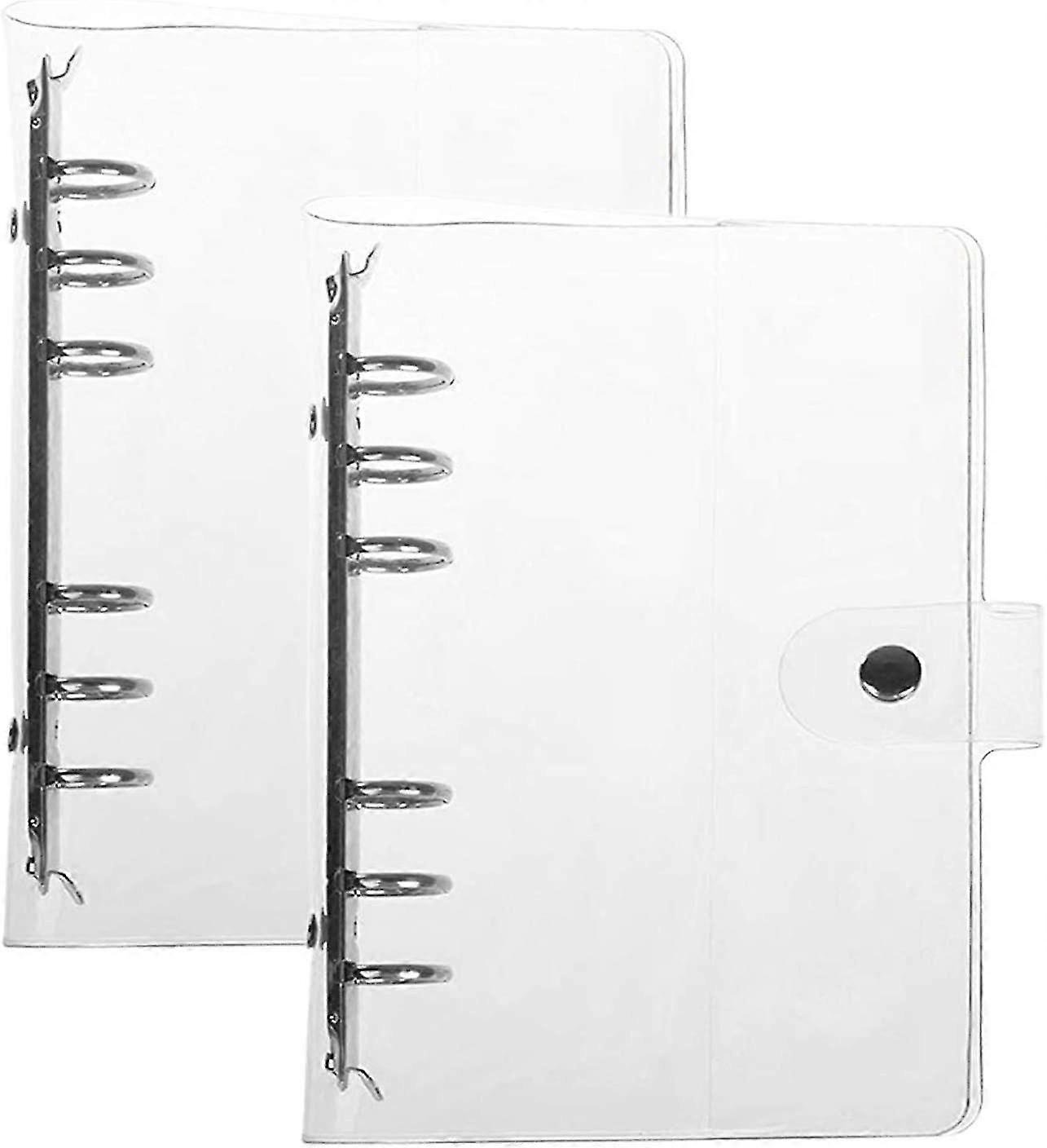 Pa Of 2 Transparent Soft Pvc 6-ring Binder Cover W/snap Button Closure For 6 Hole Planner Pages Refill Insert (a5),7406