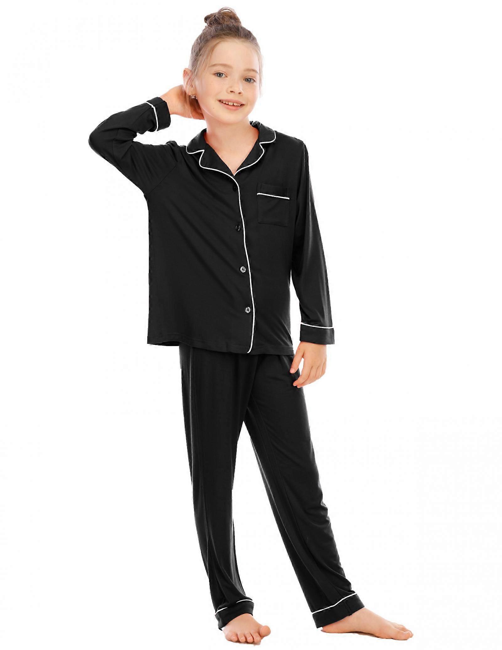 Unisex Jenter Gutter Pyjamas Langermet Nattøy Button-Down 2 stk Pjs Sett for 5-14 år Passer for høyde på 150cm