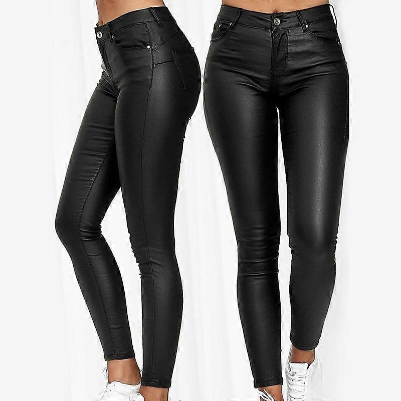 Women's Solid Color Stretch PU Leather Trousers Pencil Pants
