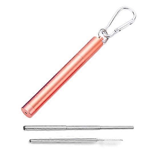 1 Set Three-section Foldable Telescopic Straw Stainless Steel School Canteen Collapsible Straw for Kids
