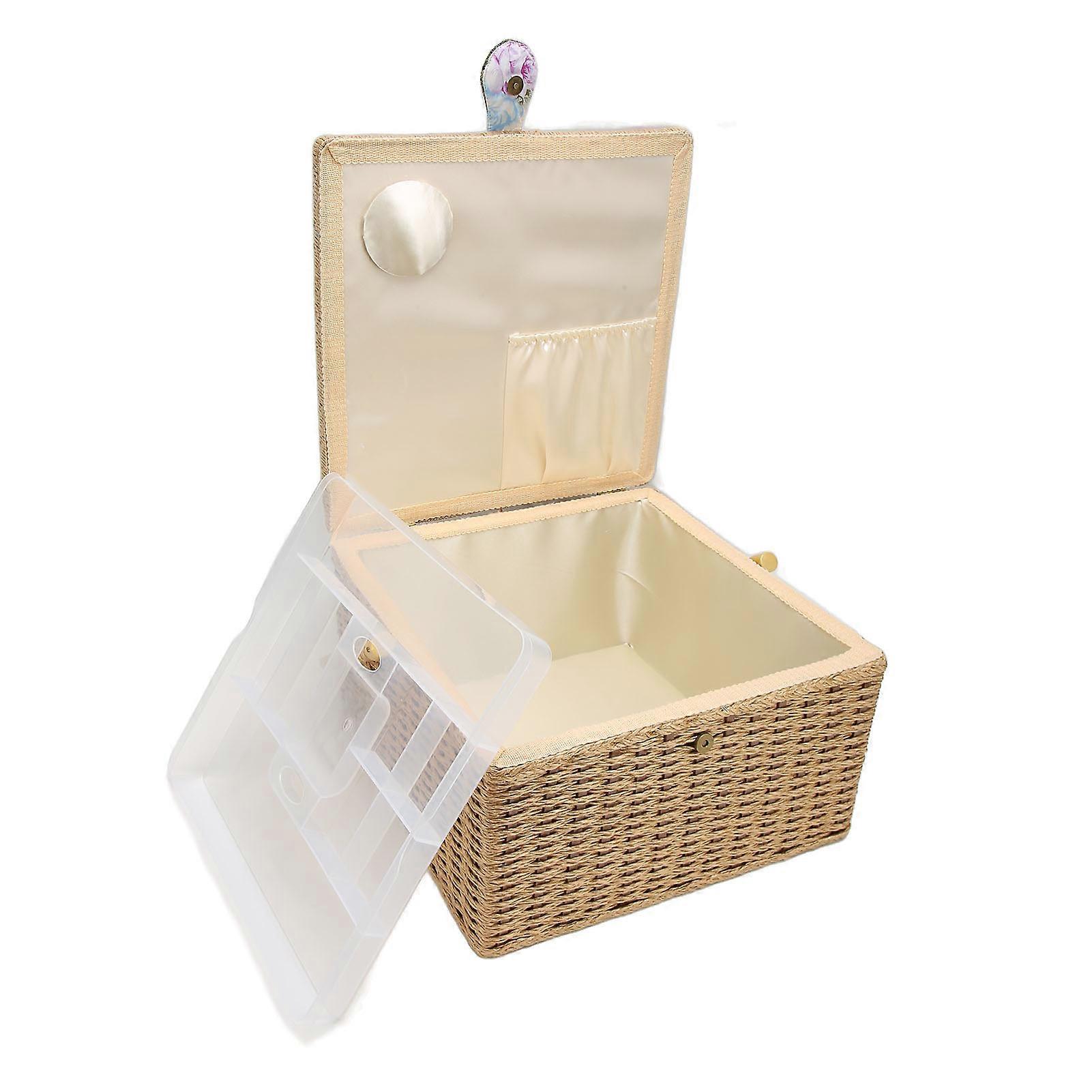 Portable Sewing Basket with Large Capacity and Removable Storage Tray