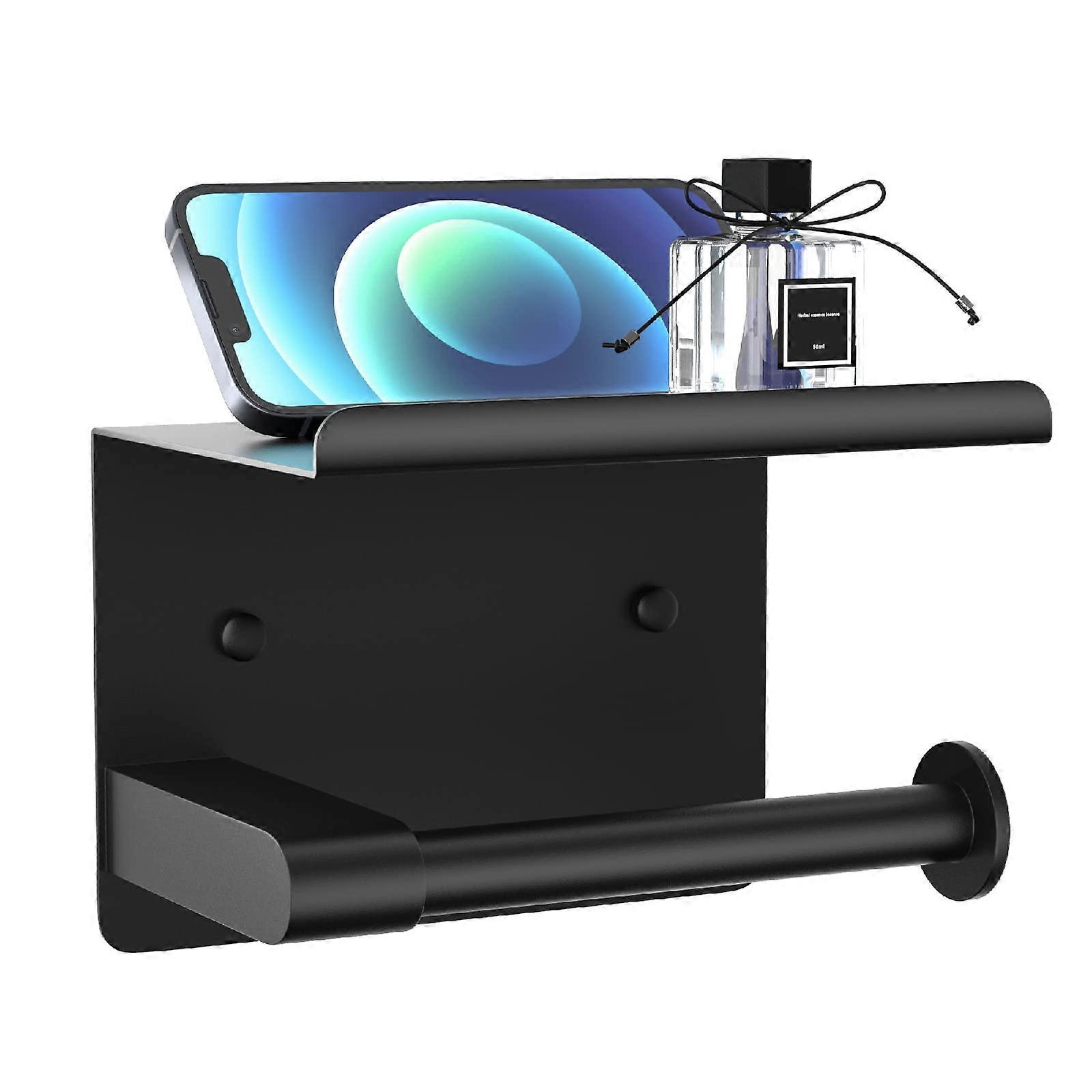 Toilet Paper Holder Wall Mount, Fits Mega Rolls Size Matte Black Toilet Paper Holder with Shelf