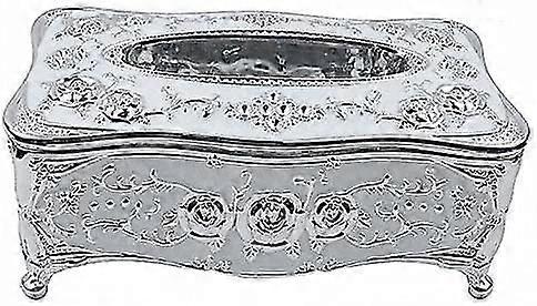 Tissue Box Square Plastic With Lace Edge Flowers Pattern (silver)