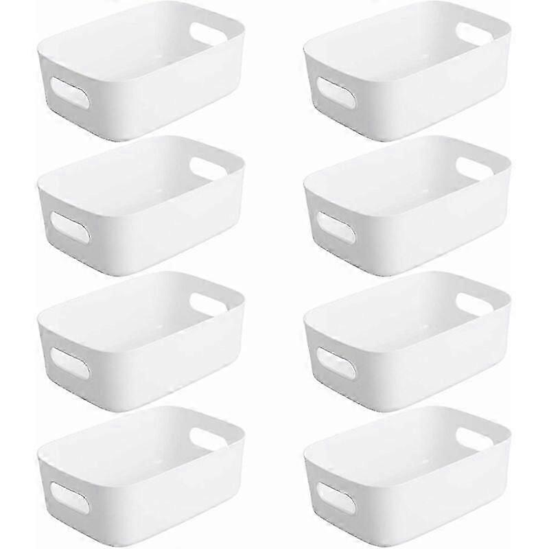 8-Piece White Stackable Plastic Storage Baskets for Kitchen & Office