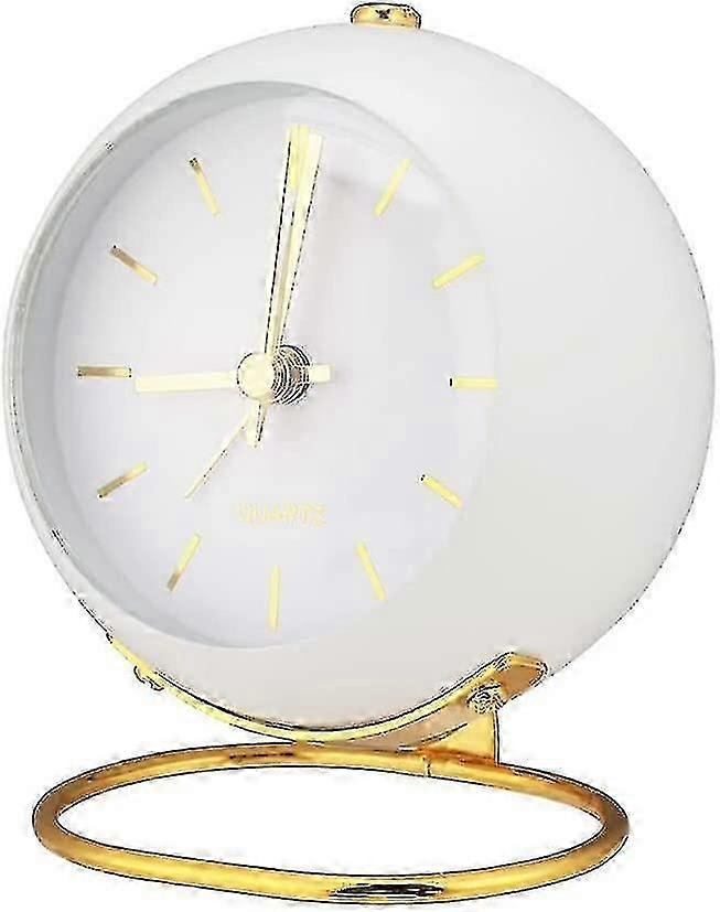 1pc Retro Analog Alarm Clock With Light - Small, Quiet, Luminous Pointer Bedside Clock For Students [white]