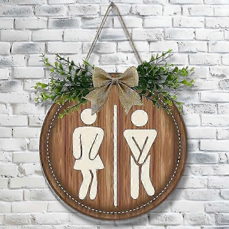 Restroom Signs for Business Funny Bathroom Sign Boy Girl in Use Sign for Bathroom Door for Rustic Farmhouse Decor Women Gender Home, 9 x 9 Inch