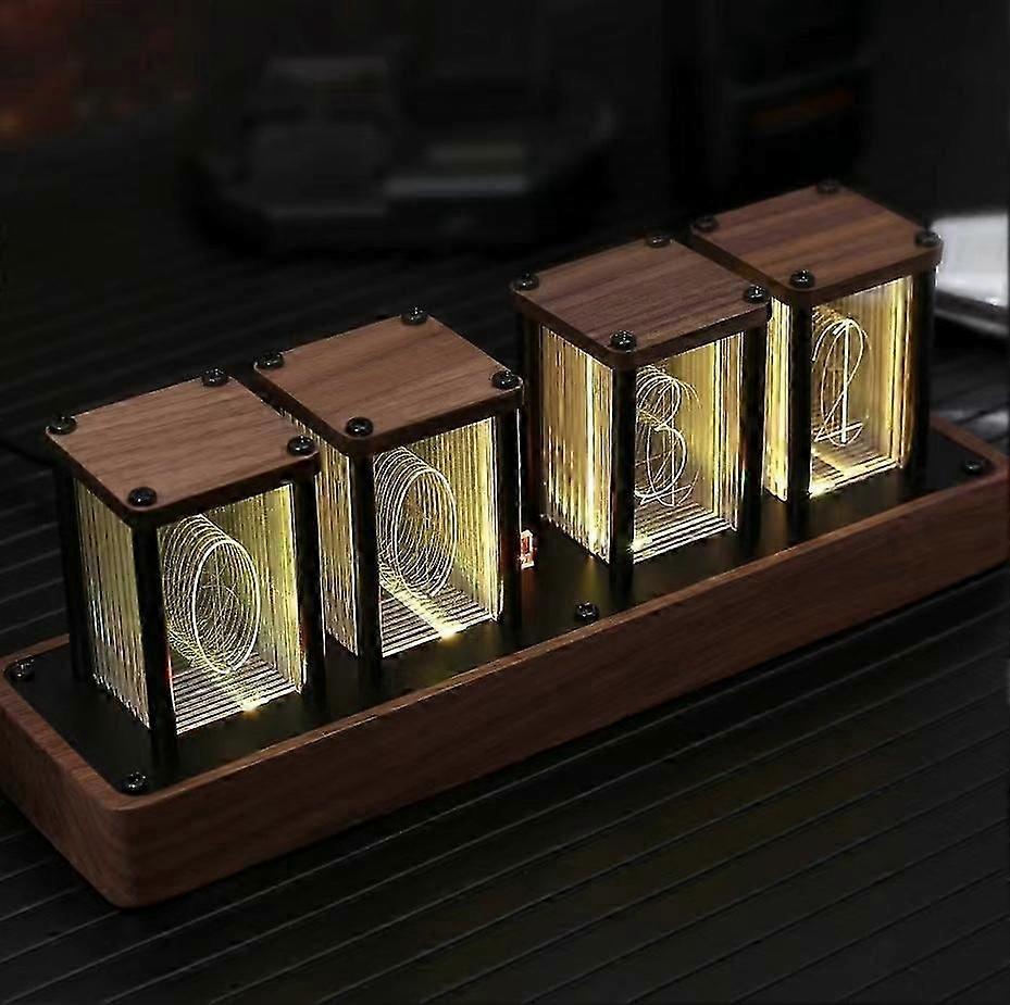 Digital Tube Clock Walnut Digital Clock, Support Wi-Fi Time Calibration