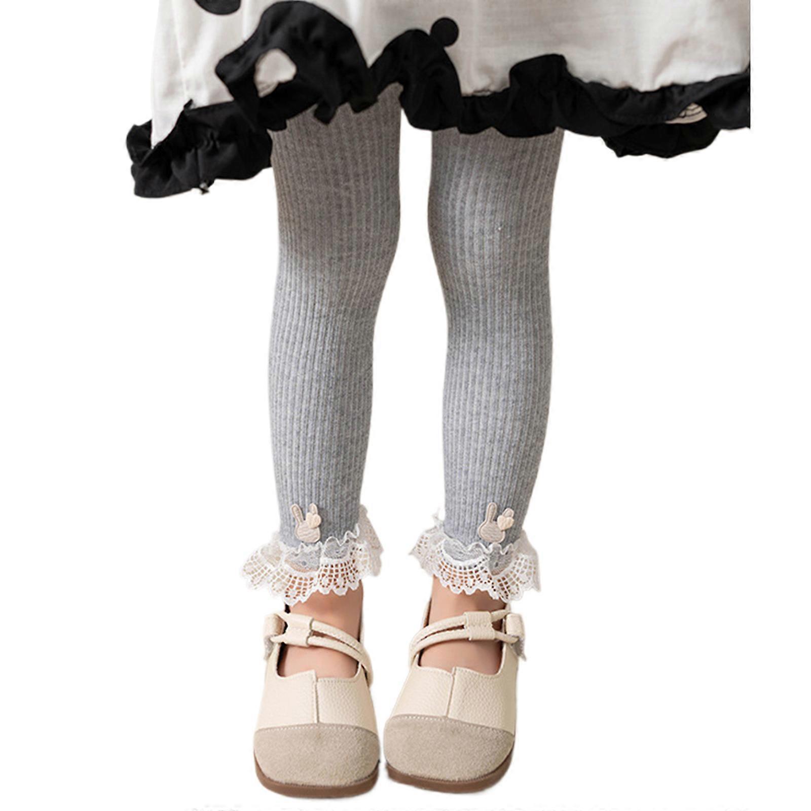 Filles Collants Collants doux Petite Fille Leggings Nouveau-nés Collants Bébé Pantalon Coton Extensible Bas Tricot Leggings gris clair S