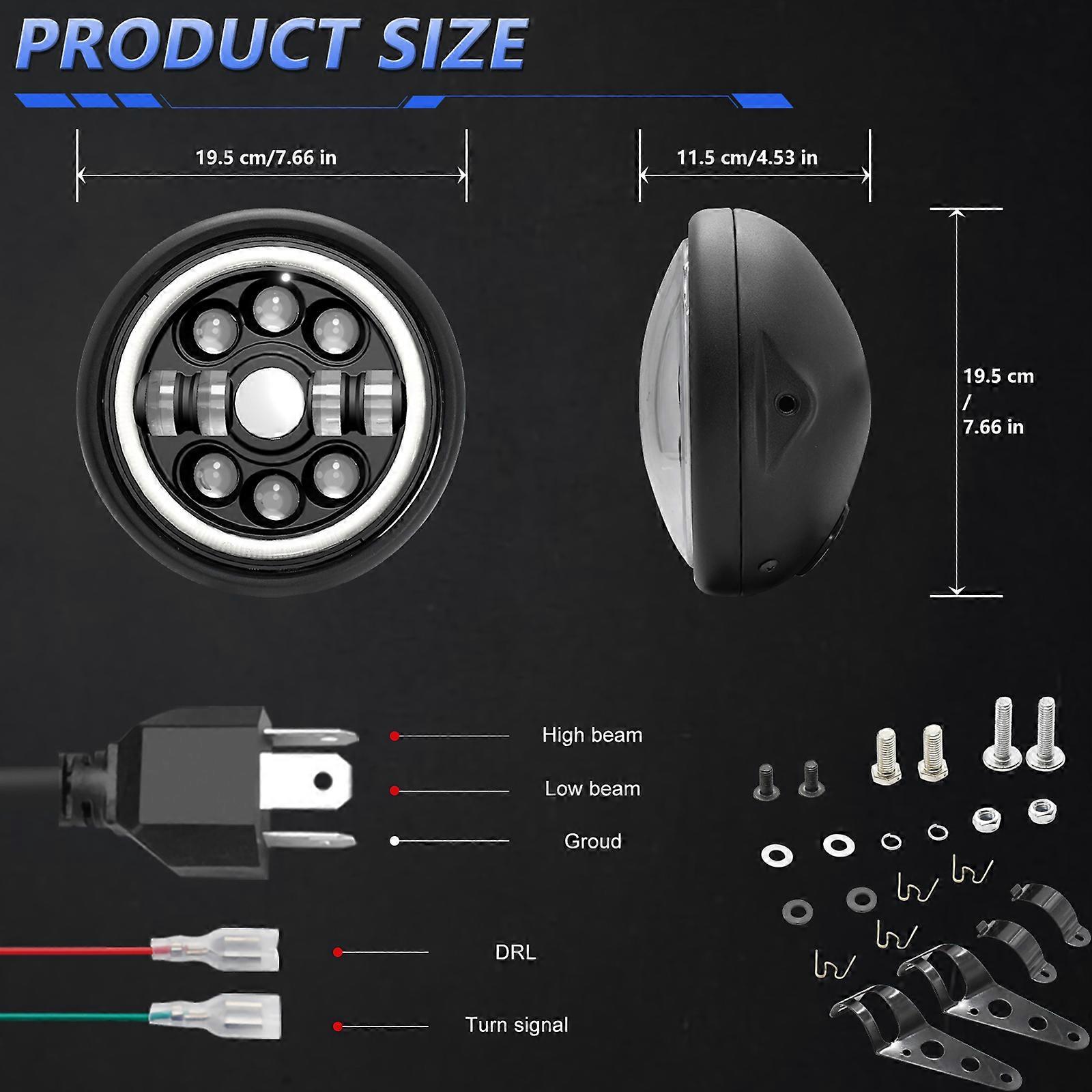 7 Inch Motorcycle LED Headlight with Housing Bucket and High/Low Beam Turn Signal DRL Angle Eyes 7'' Round LED Headlight
