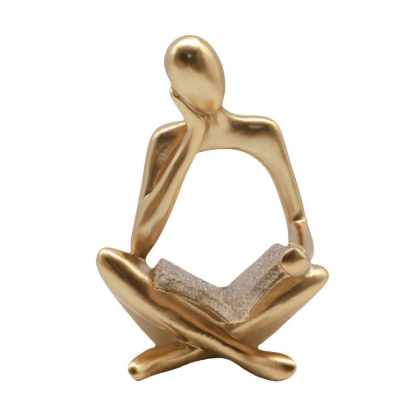 Thinker Statue Gold Gift Artwork Resin Sculpture for Cabinet Bedroom Hallway Left