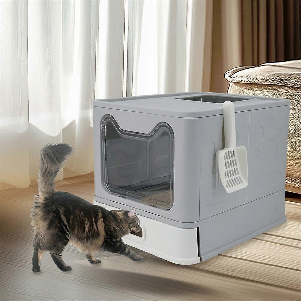 Bac à litière fermé en acier inoxydable pour chat, sortie par le haut, avec pelle à litière