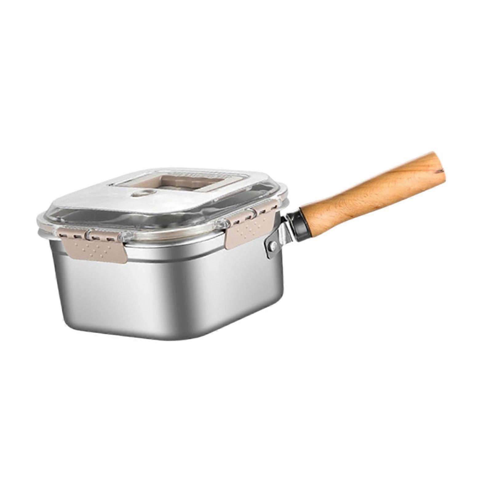 Small Deep Fryer Pot with Steaming Basket, Stainless Steel Cooking Pot with Wooden Handle for Home Kitchen French Fries and Pasta