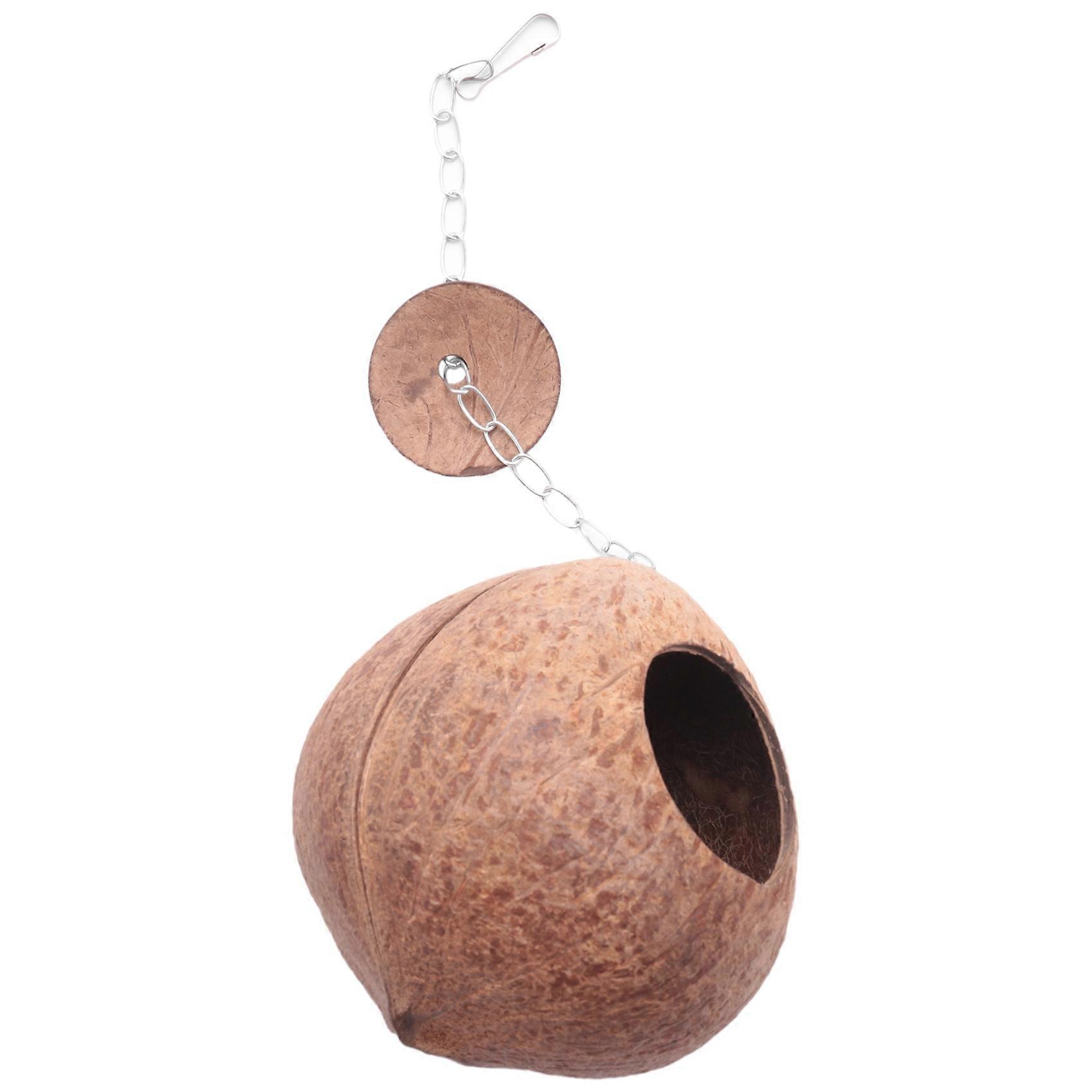 Natural Coconut Shell Bird House Cage Seed Feeder Toy Nesting Box