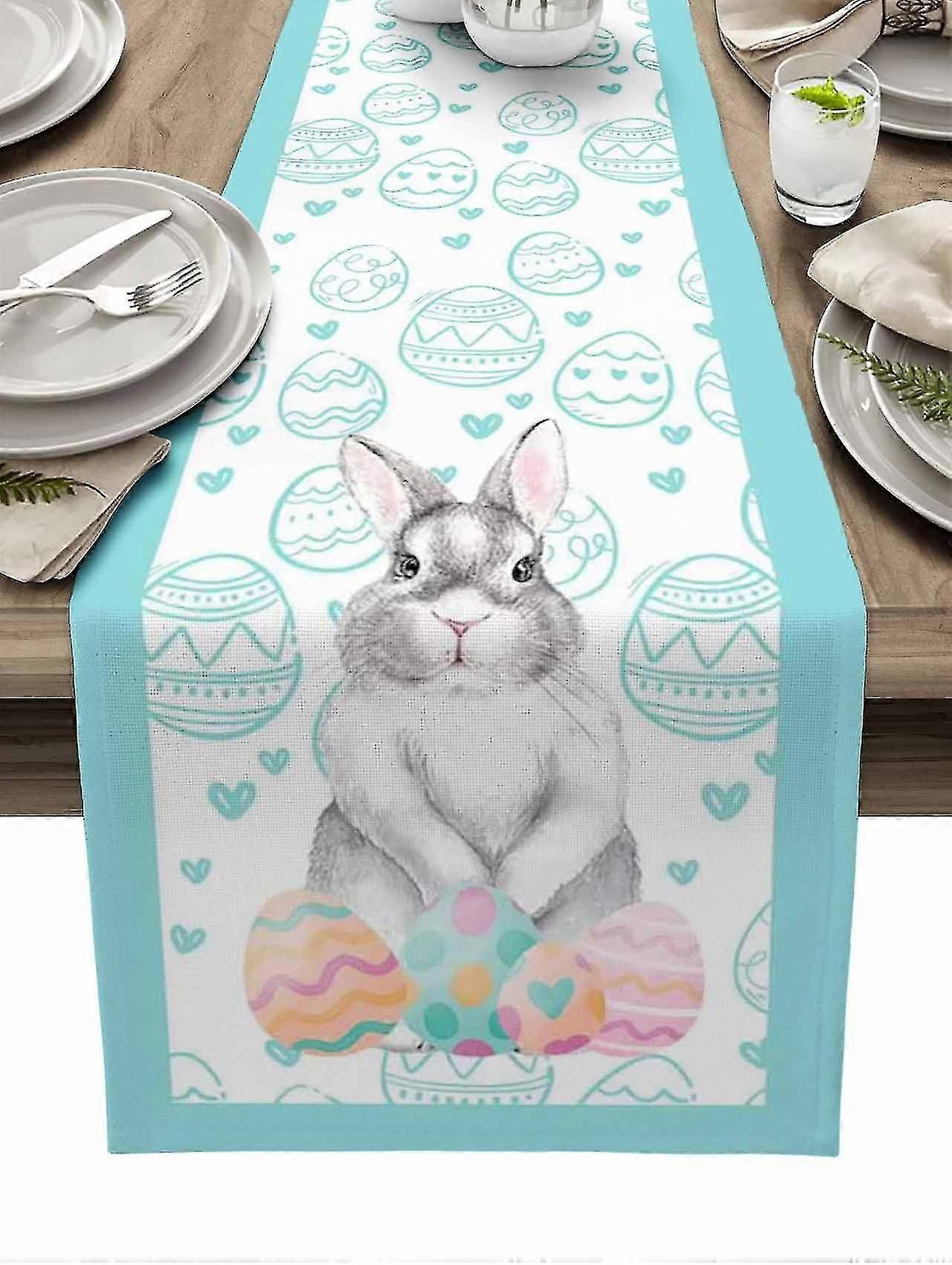 Blue Easter Egg Bunny Rabbit Printed Table Runner Wedding Party Table Decorations For Home Decor Gift Favor Placemat Tablecloth