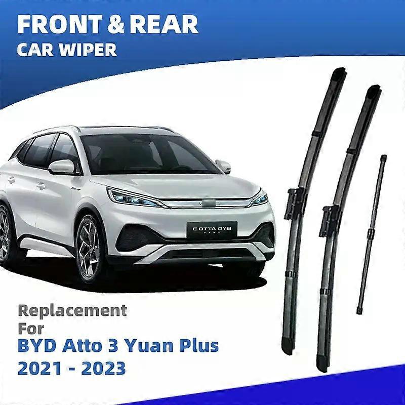 RHD Front Rear Windshield Wiper Blades compatible for BYD Atto 3 Yuan Plus Atto3 2021 2022 2023 3pc Windscreen Brushes Window Accessories