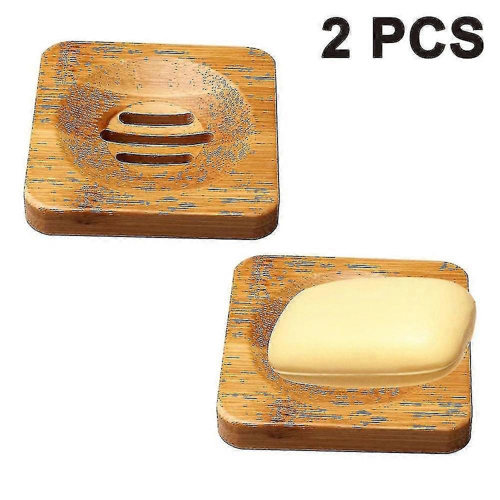 2 Pack Bamboo Wood Soap Dish, Bar Soap Holder For Shower Bathroom