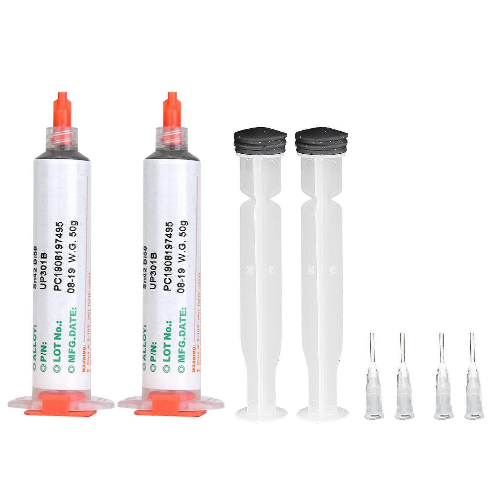 2pcs 50g Harmless Material Syringe Solder Paste Sn42 Bi58 SMD PCB Electronics Repair