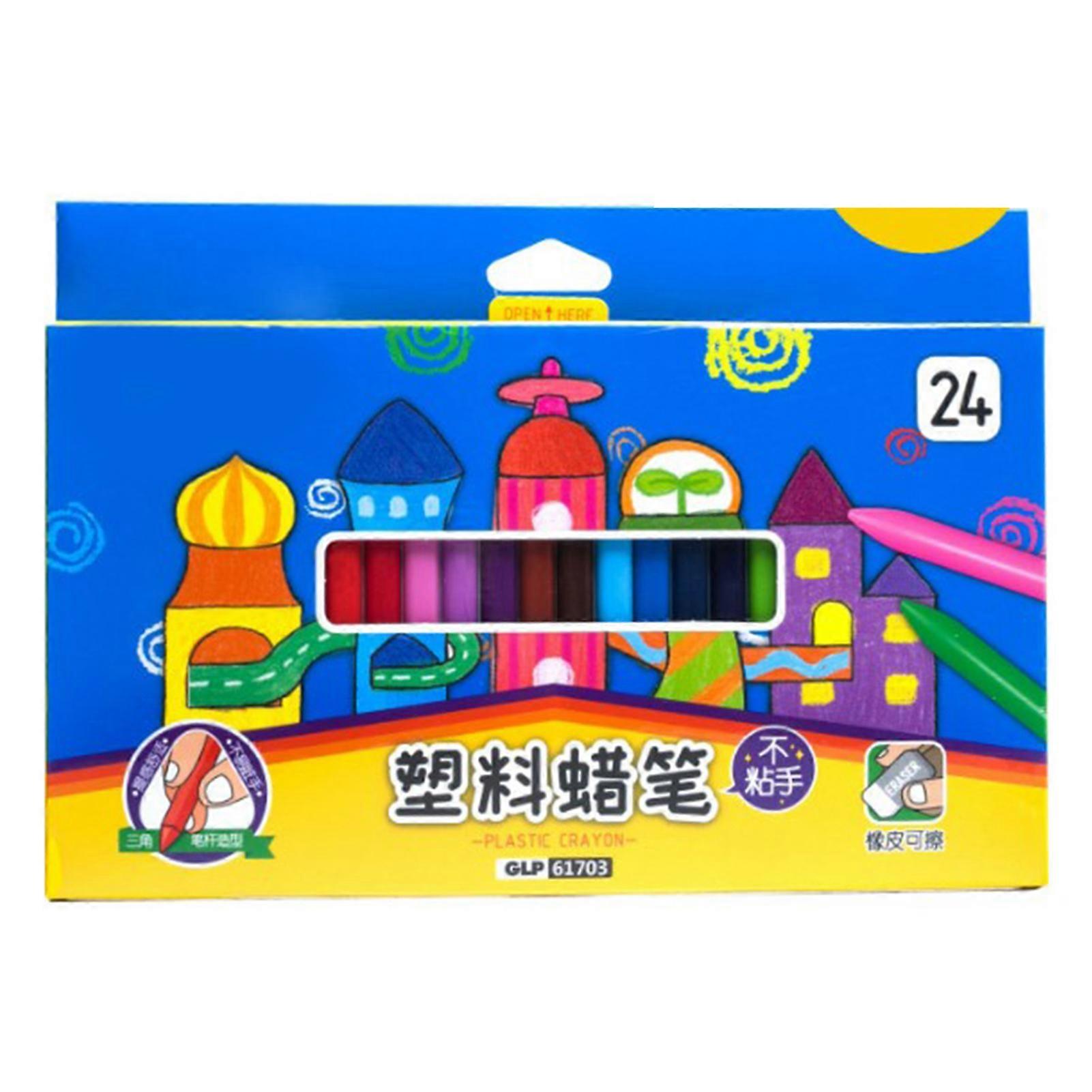 24Pcs Plastic Assorted Colors Erasable Strong Triangular Shape Colored Crayons for Painting Drawing