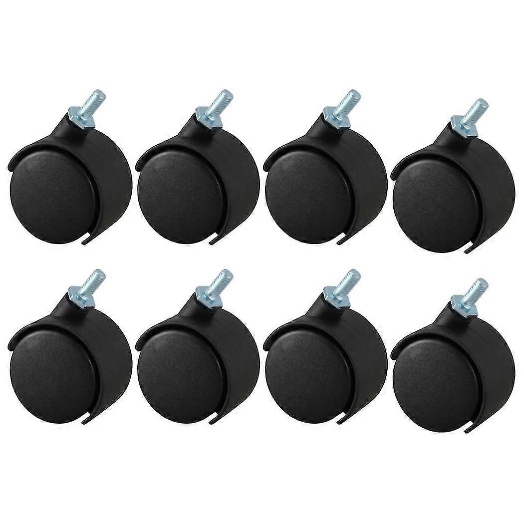 8pcs 6mm Threaded Stem 40mm Dual Wheel Rotatable Caster Black hwy