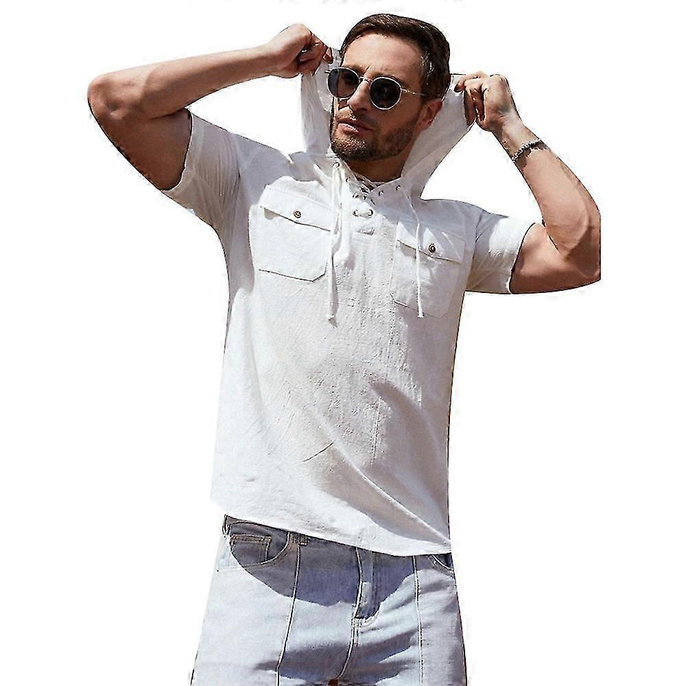 Camicia da uomo con cappuccio pullover a maniche corte