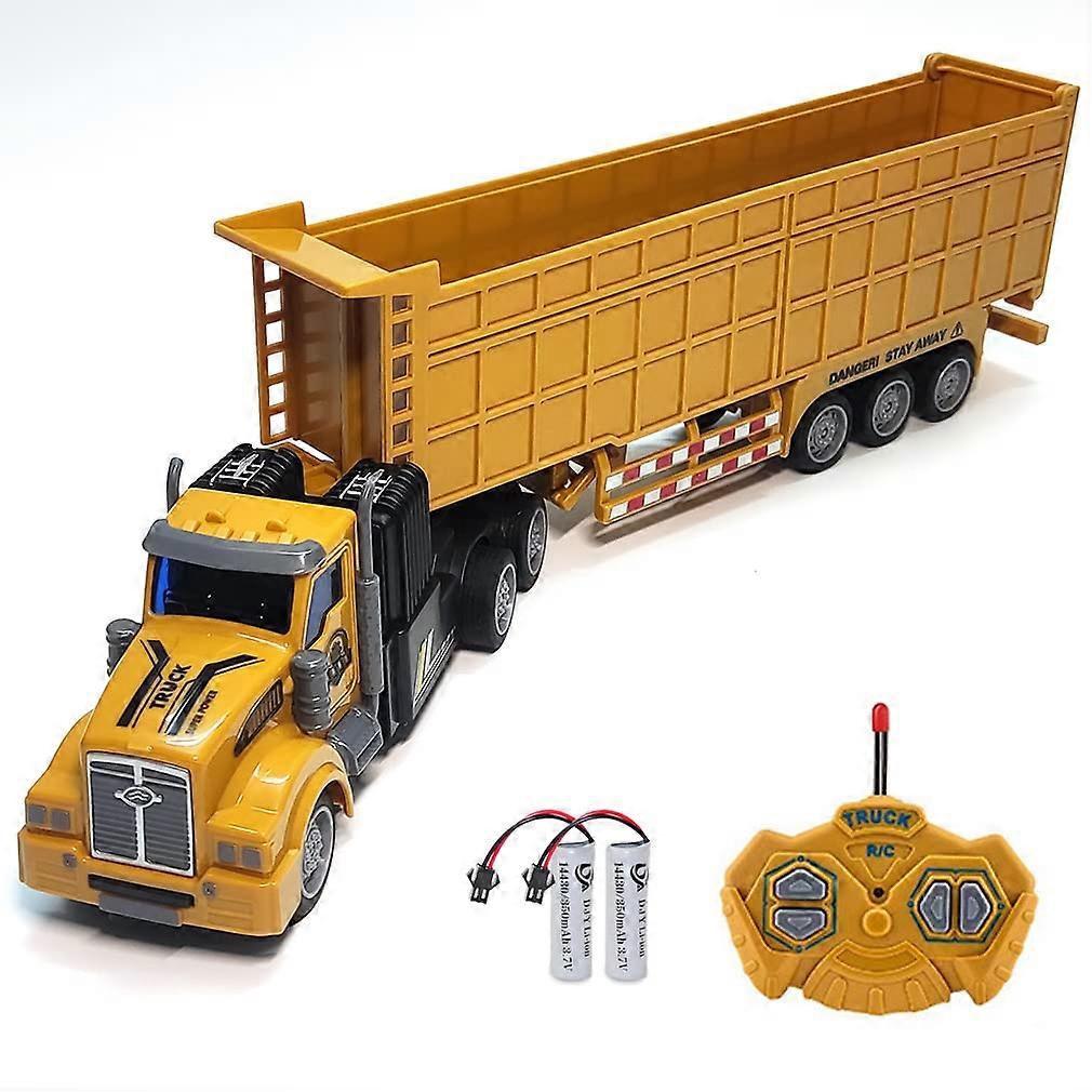 RC Dump Truck with Trailer 1:48 Scale, Remote Control Truck With Lights, 2 Rechargeable Batteries, Construction Vehicle Toy
