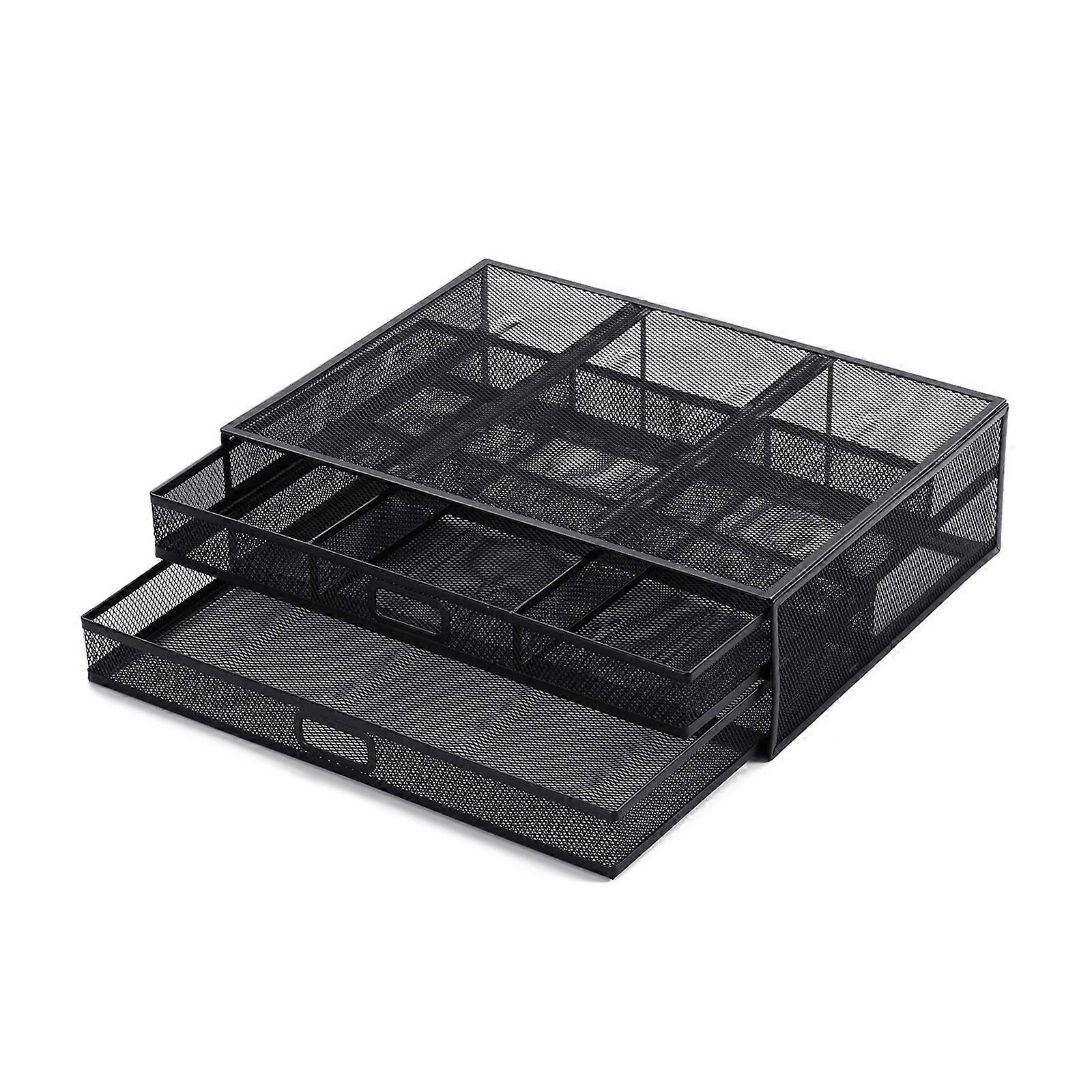 Monitor Stand with 2 Storage Drawers Practical Metal Mesh Desk Organisers Support Laptop Notebook PC Monitor Printer