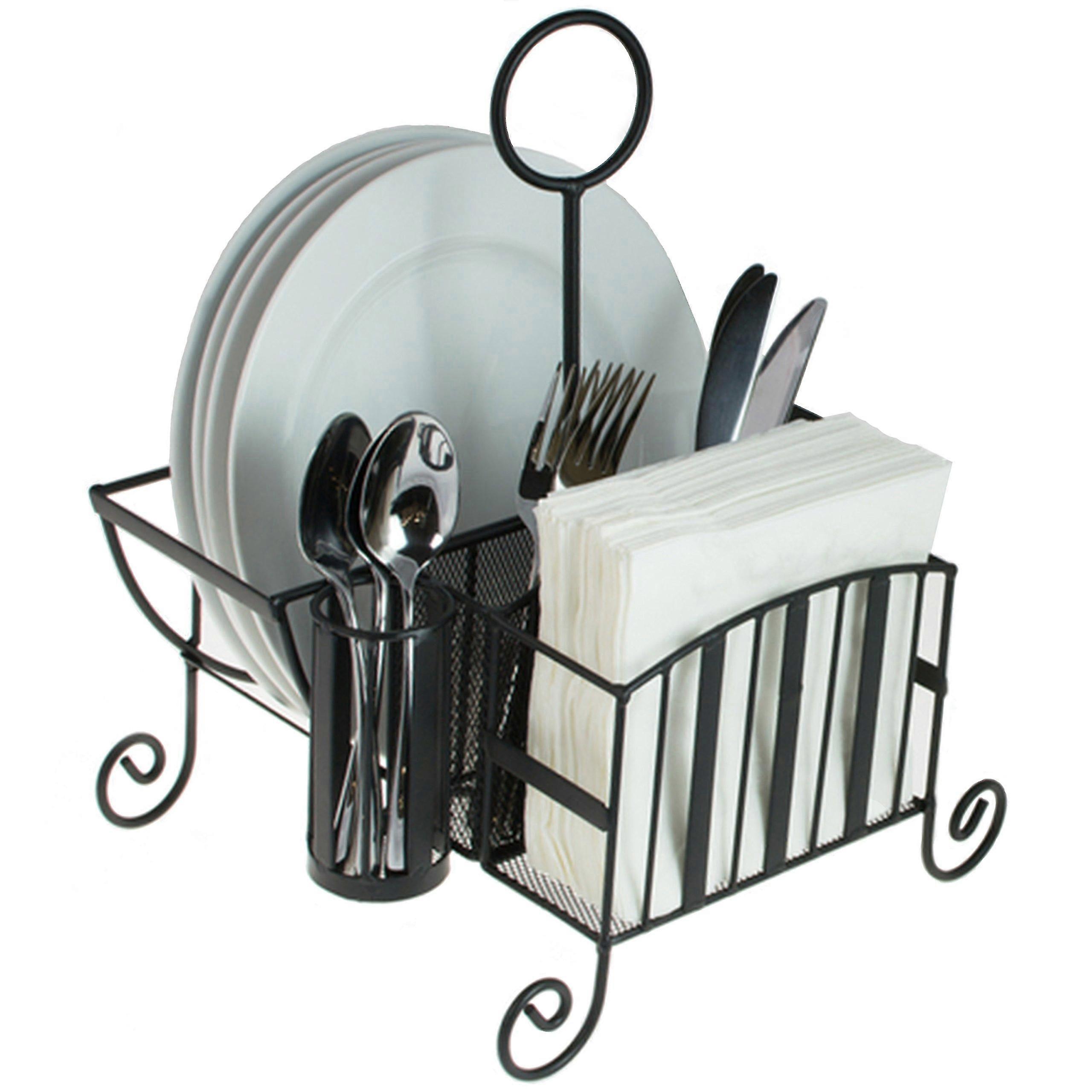 Buffet en métal avec poignées pour serviettes, assiettes et couverts