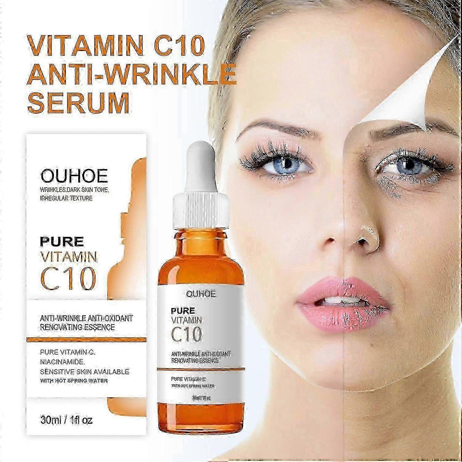 OUHOE Vitamin C10 Anti-Wrinkle Serum, Moisturizes Anti-Aging Firming And Reducing Facial Fine Lines