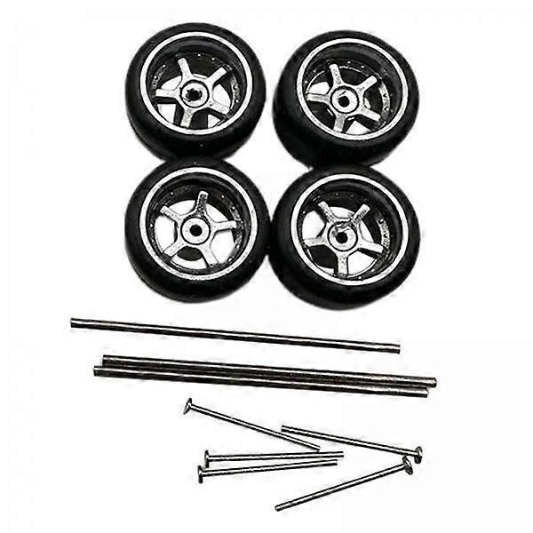 4x 4 Pack of RC Alloy Wheels And Tires for 1/64 Scale Vehicles