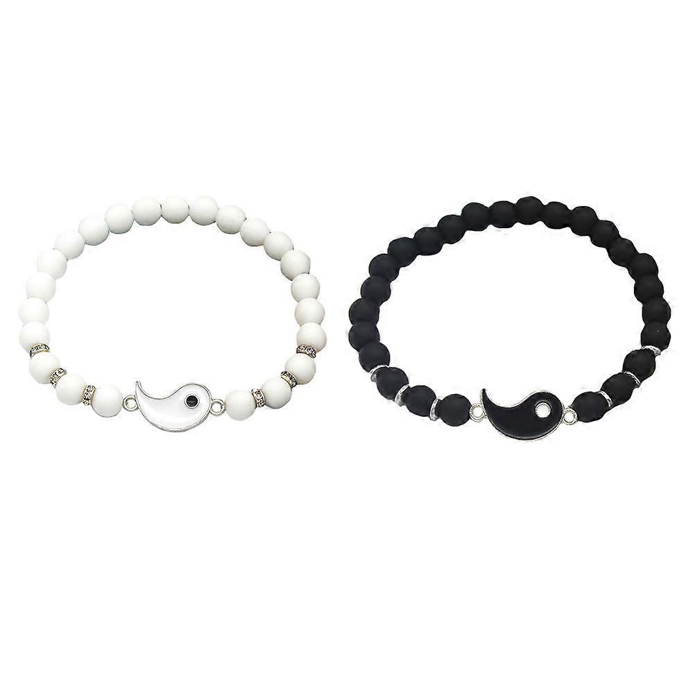 Tai Natural Stone Beaded Bracelets Assorted Color Alloy Material for Decorative Use 2Pcs