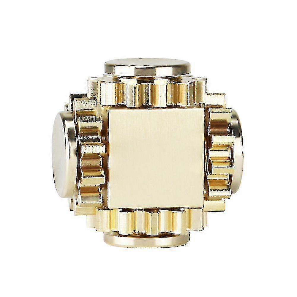 Solid Brass Cube Gear Linked Anti-anxiety Fidget Spinner Toy for Stress Relief, Gold Color