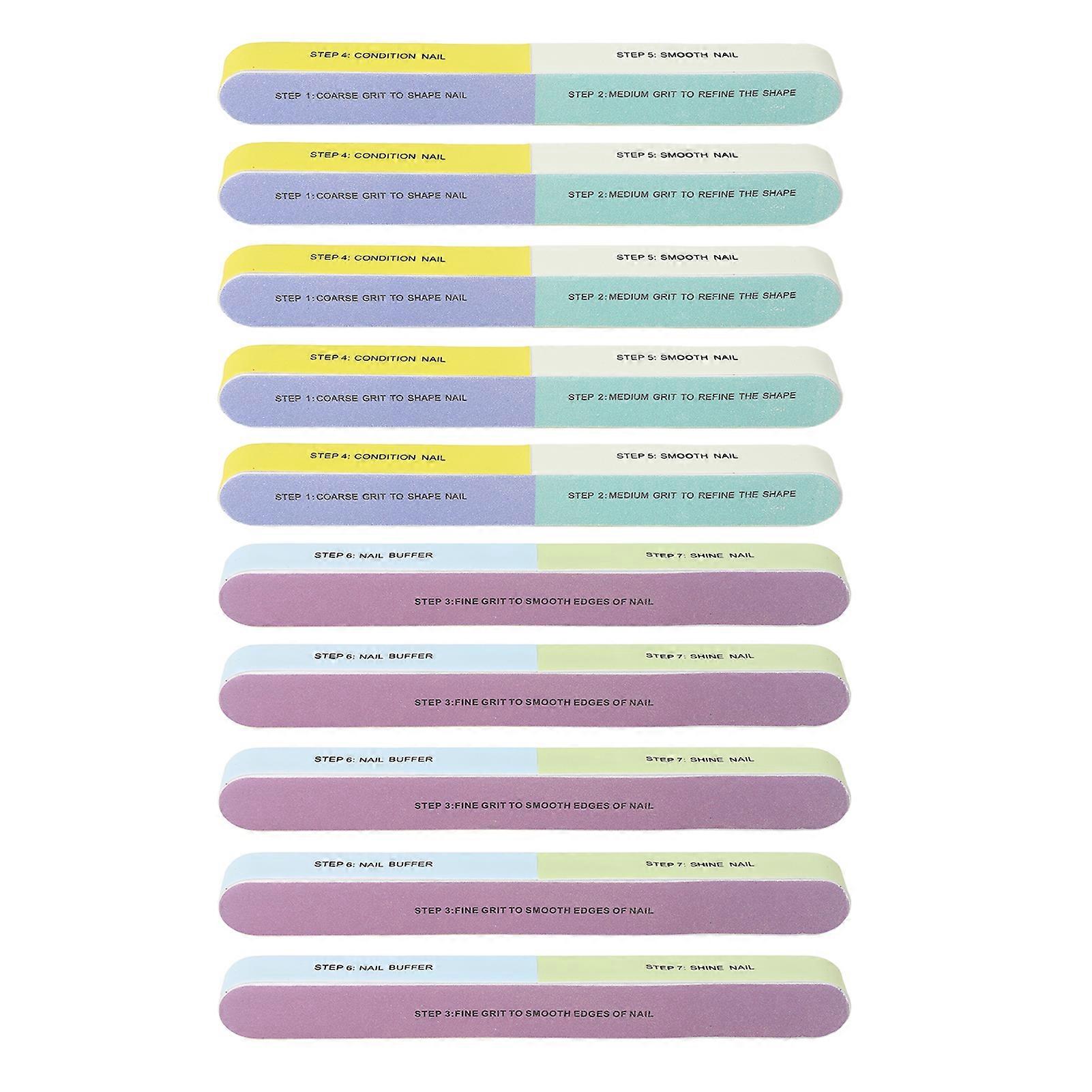 10Pcs 7 Steps Nail Files Reusable Washable Multi-Function Nail Files for Beauty Salon
