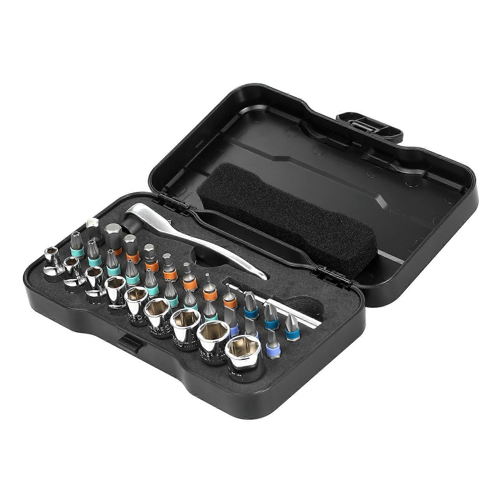Multifunctional ratchet socket screwdriver set 33-in-1, magnetic bit tips